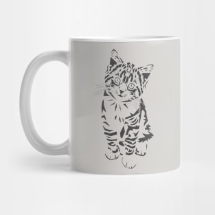 Monochrome Majesty : Elegant Striped Kitten Illustration Mug